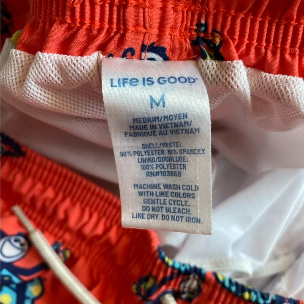 Life is Good Orange Print Men’s Jake Pool Party Swim Trunk Size Medium